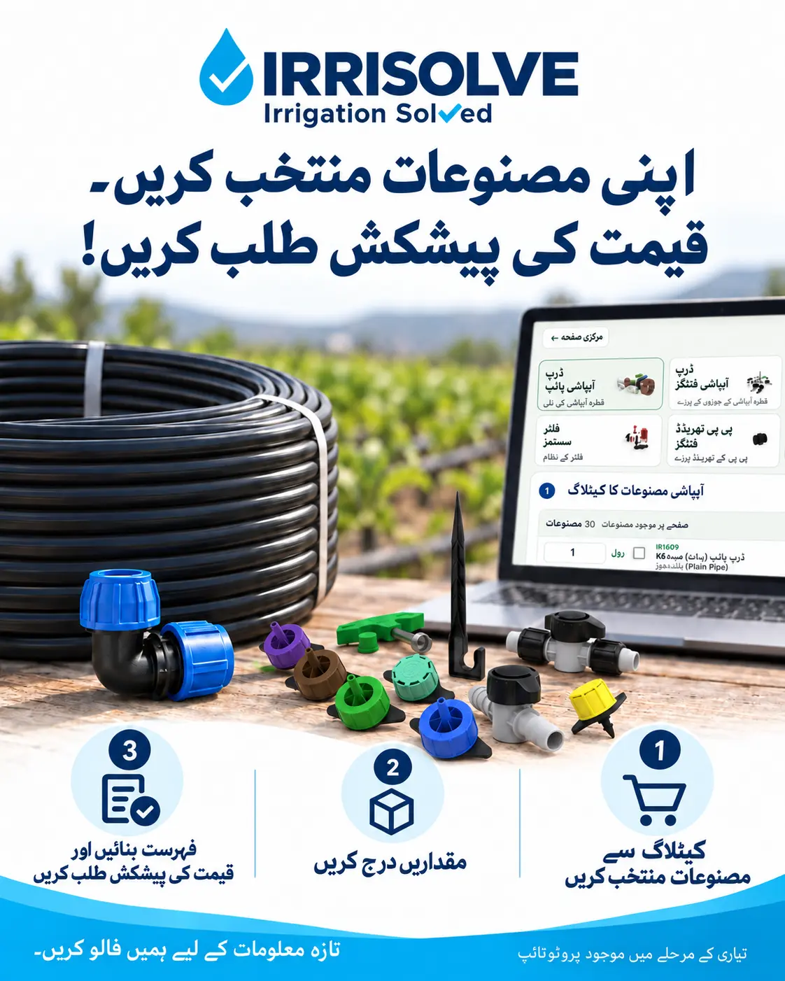 مصنوعات اور قیمت کی پیشکش — IrriSolve